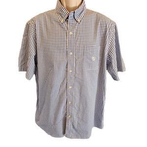Chaps Easy Care size XL Blue checks Men short sleeve no iron casual button up ^